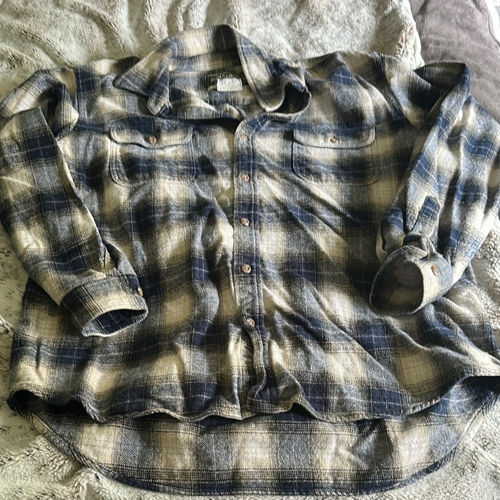 Blue and Gray Plaid Button-Up Shirt like brand new